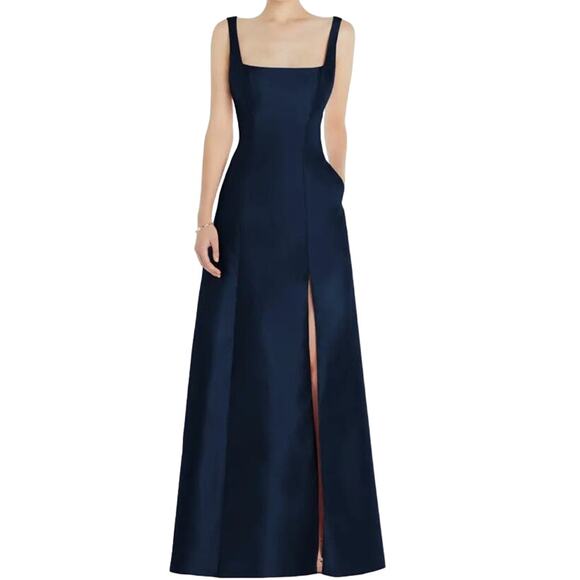 Alfred Sung dress D826 Square Neck Satin A-Line Gown blue size 12 - Picture 1 of 7